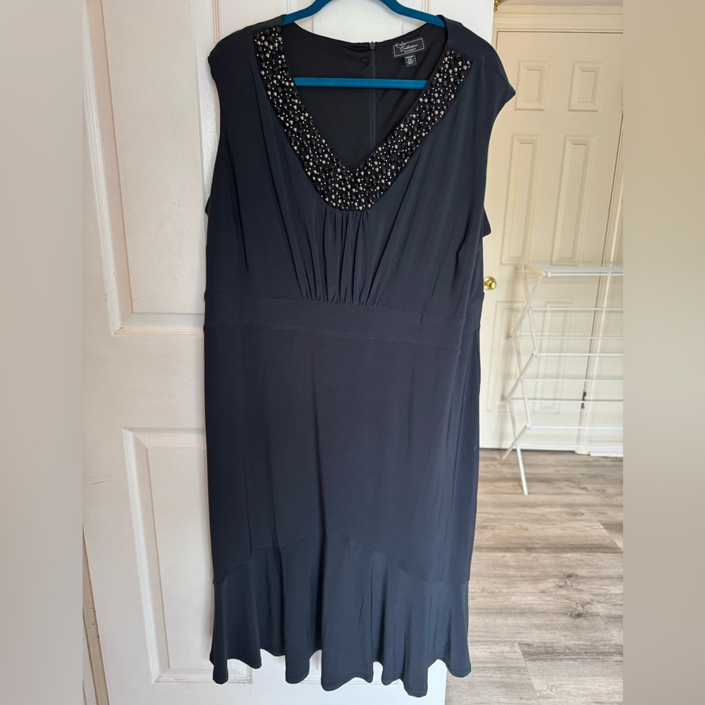Dressbarn Blue Ruched Embellished Maxi Gown